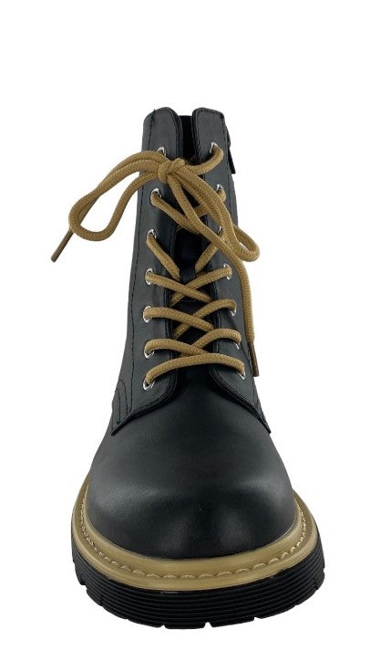 Gotta Flurt Women's Lori Black Faux Leather Combat Boot With Side Zipper