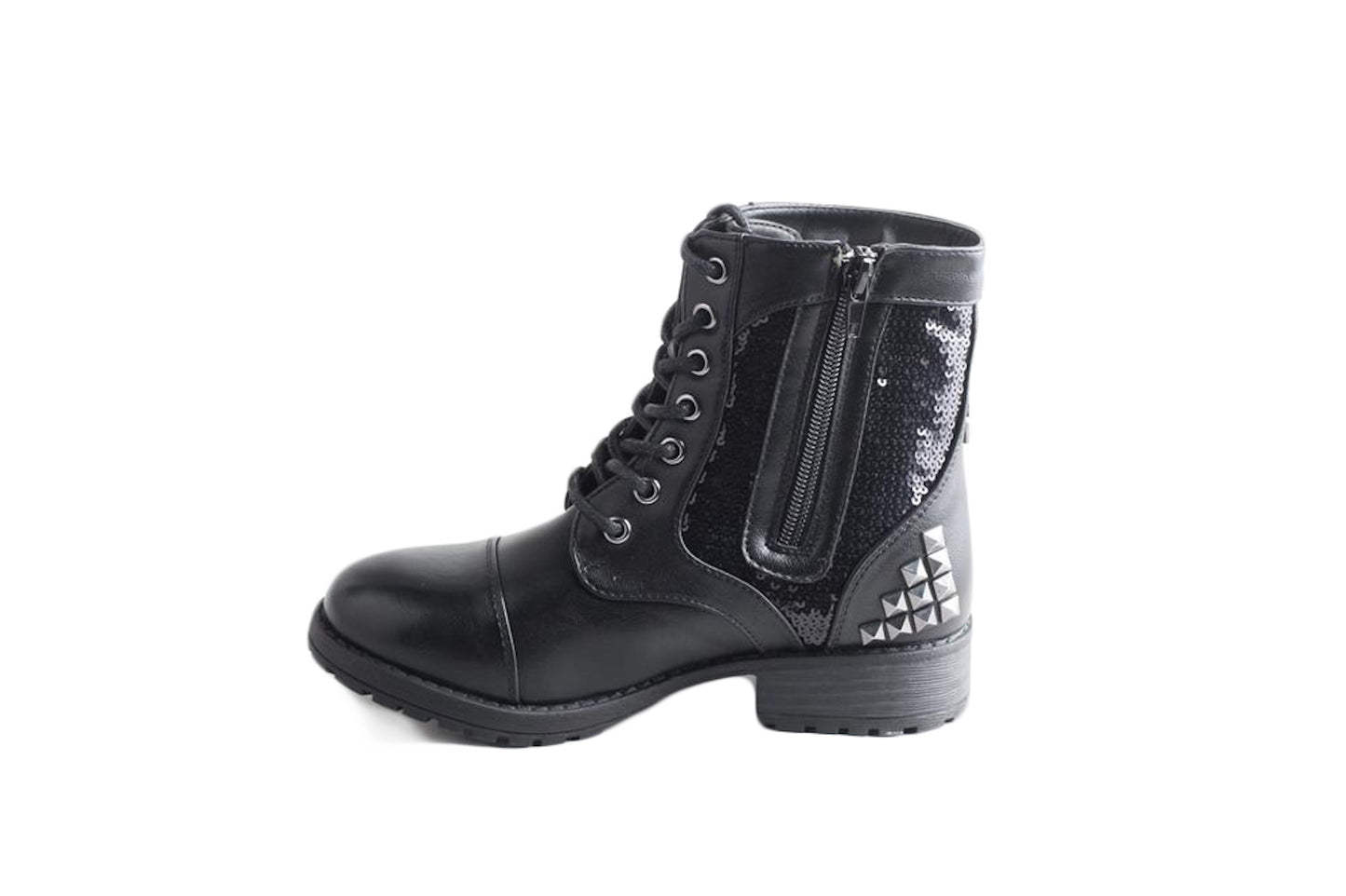 Gotta Flurt Girl's Swag II Black Sequin Combat Boot With Side Zipper