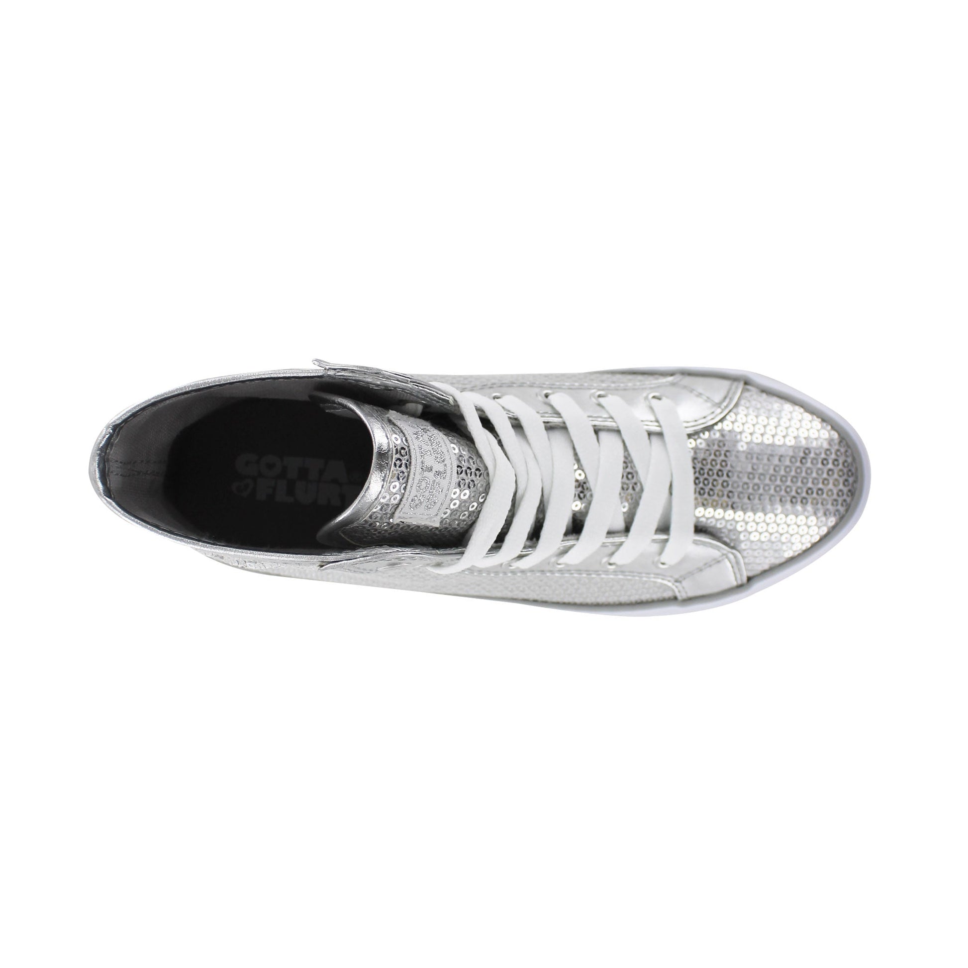 Gotta Flurt Women's Disco II Hi Silver Sequin Dance Sneaker.