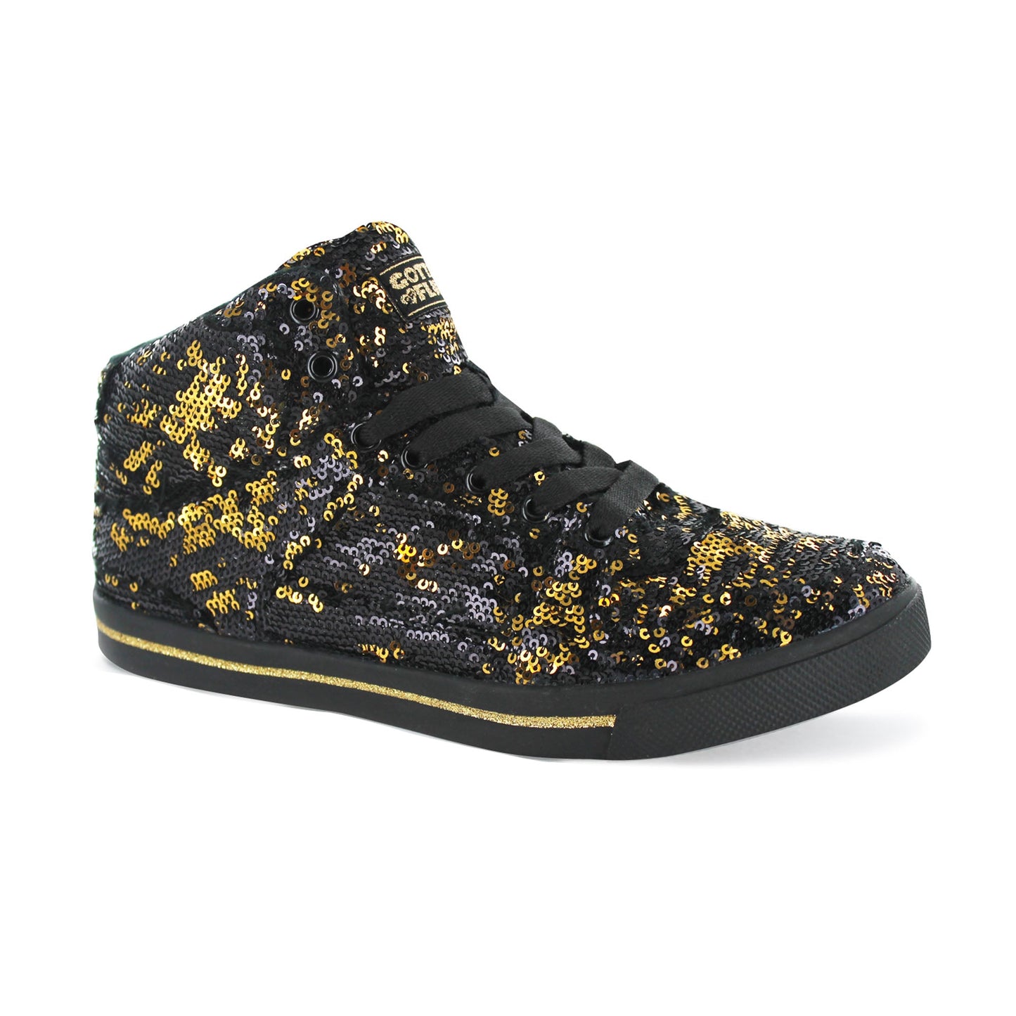 Gotta Flurt Women's Hip Hop II Black/Gold Sequin Fashion Sneaker.