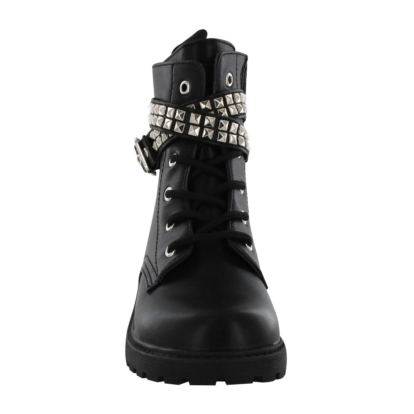 Gotta Flurt Girl's Lani Black Faux Leather Combat Boot With Side Zipper & Metal Stud Belt