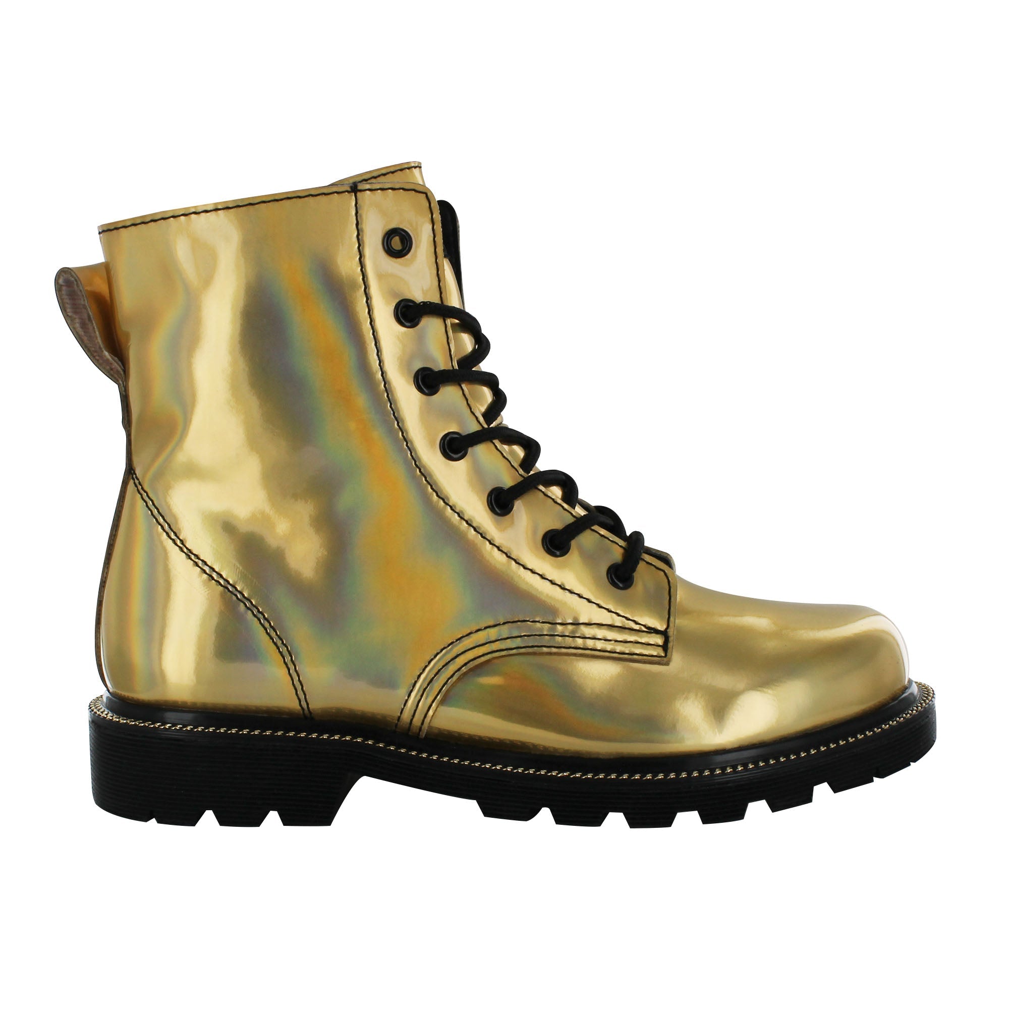 Gotta Flurt Women s Luna Gold Faux Patent Leather Combat Boot With Sid Genn Stores