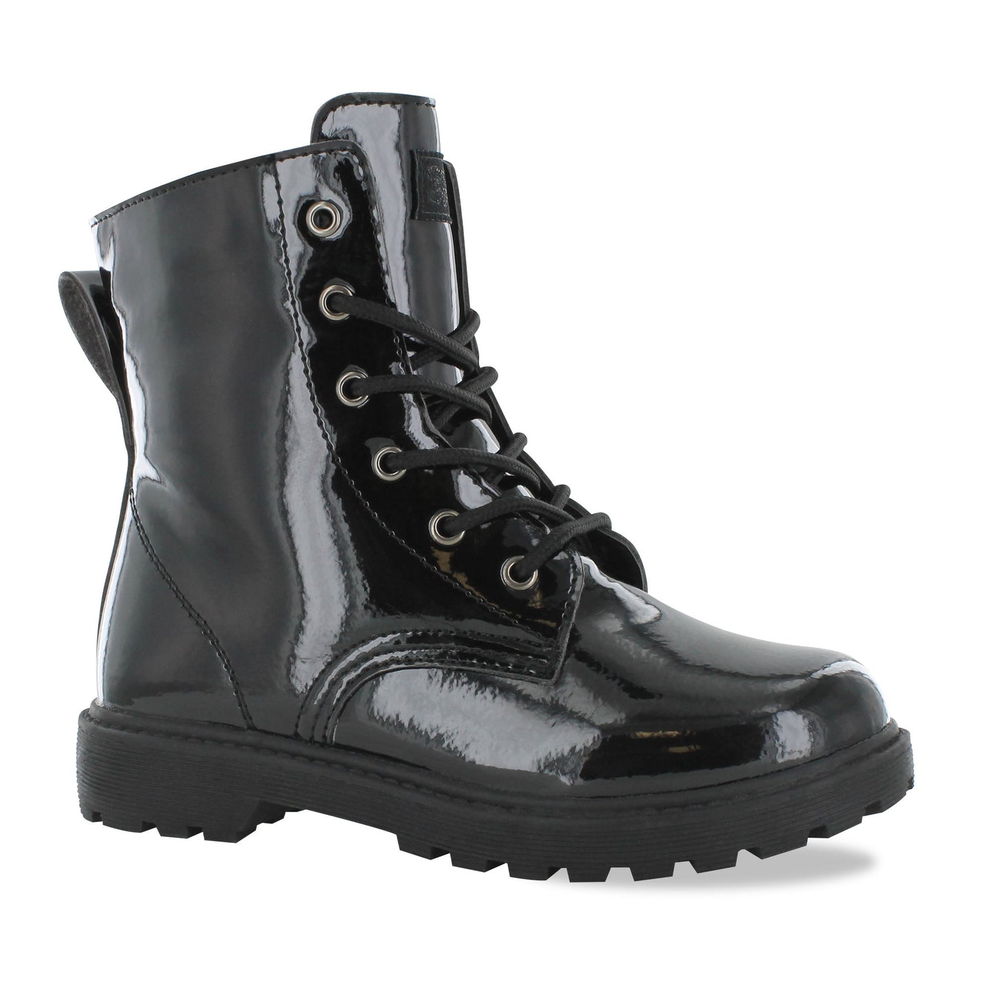 Gotta Flurt Girl's Luna Black Faux Patent Leather Combat Boot With Side Zipper