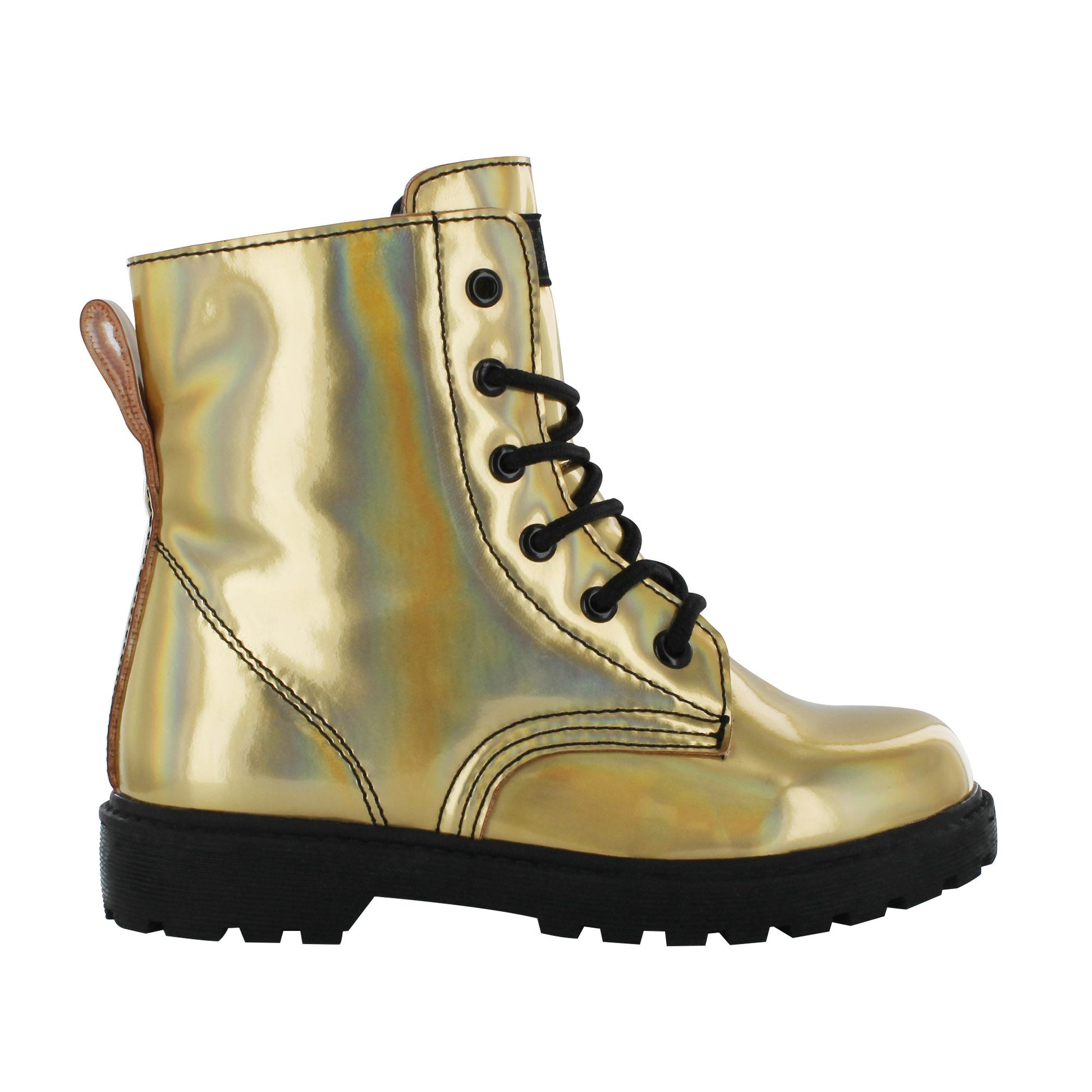 Gotta Flurt Girl's Luna Gold Combat Boot.