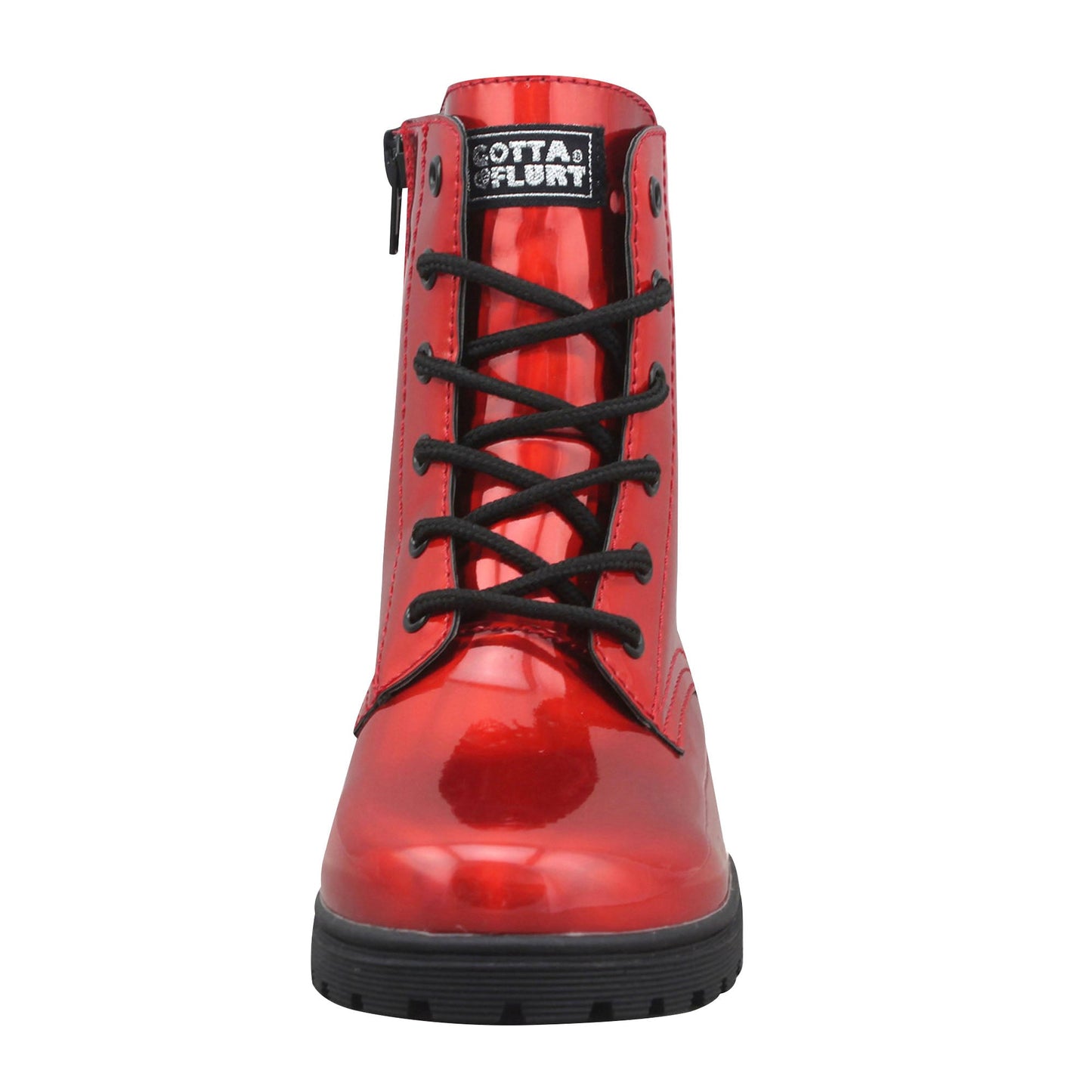 Gotta Flurt Girl's Luna Red Faux Patent Leather Combat Boot With Side Zipper