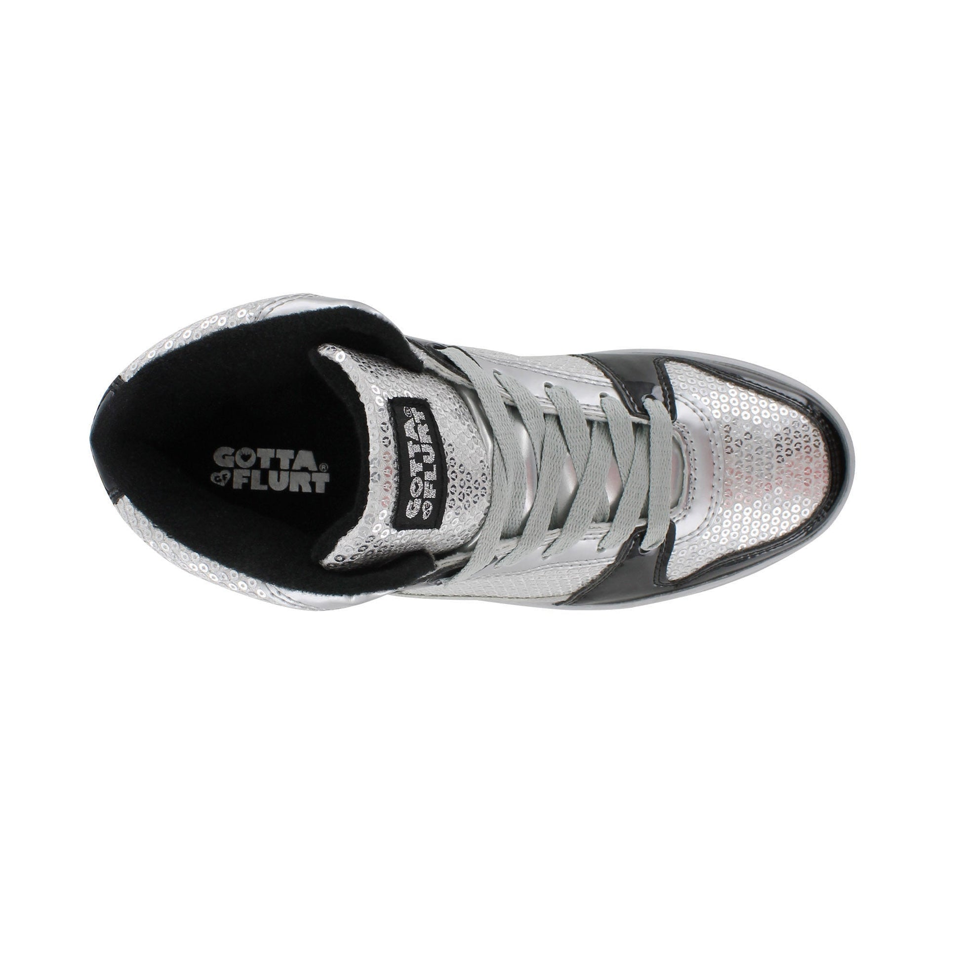 Gotta Flurt Women's Swerve Silver Sequin Hip Hop Fashion Sneaker.